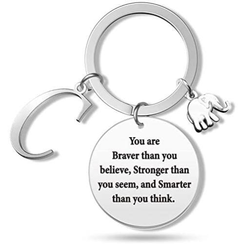 G-Ahora Elephant Keychain with Initial Elephant Charm You are Braver Elephant Gift for Women Girl