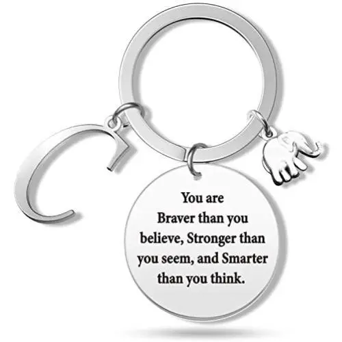 G-Ahora Elephant Keychain with Initial Elephant Charm You are Braver Elephant Gift for Women Girl G-Ahora Elephant Keychain with Initial Elephant Charm You are Braver Elephant Gift for Women Girl