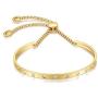 ALLEN DANMI Jewelry Cubic Zirconia 18 K Gold/Rose Gold/White Gold Cuff Bangle Bracelet Adjustable Chic Link Chain Bracelet Shining Luxury Gift for Women.
