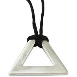 NOVICA Brushed .925 Sterling Silver Mens Pendant Necklace with Cotton Cord, 21.75'' Perfect Triangle