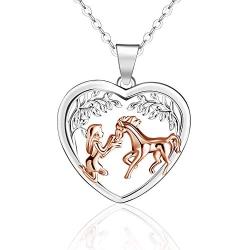 Horse Necklace for Women 925 Sterling Silver Love heart Girl Stroking Horse Head Pendant Necklace Jewelry Gifts for Women Daughter Sister