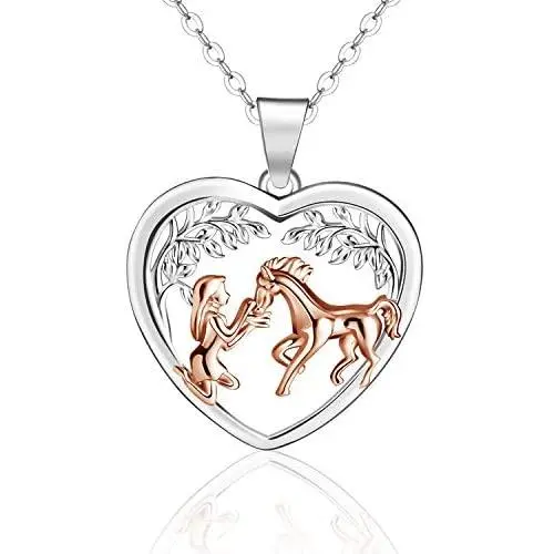 Horse Necklace for Women 925 Sterling Silver Love heart Girl Stroking Horse Head Pendant Necklace Jewelry Gifts for Women Daughter Sister Horse Necklace for Women 925 Sterling Silver Love heart Girl Stroking Horse Head Pendant Necklace Jewelry Gifts for Women Daughter Sister