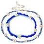 2 Pcs Lightweight Boho Beadeds Necklaces Bracelets Set Delicate White Petals Yellow Flower Core Necklaces Bracelets for Women Girls Jewelry(Dark Blue)