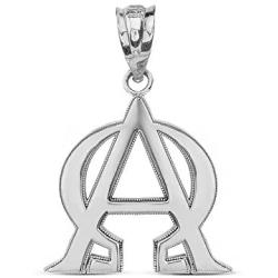 Fine 925 Sterling Silver Alpha and Omega Christian Symbols Charm Pendant