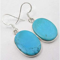 SilverStarJewel Solid Sterling Silver Original Oval Turquoise Earrings 1.6''