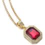 Halukakah Gold Chain for Men Iced Out,18k Real Gold Plated Ruby Pendant Necklace,Full Cz Lab Diamonds Prong Set,with Rope Chain 24''/Tennis Chain 20'',Free Giftbox