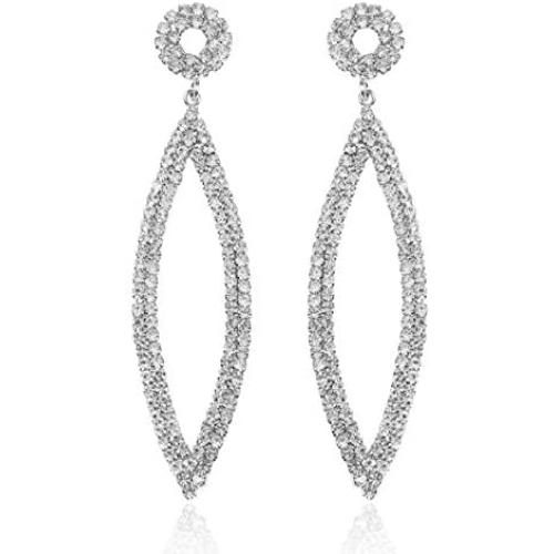 RIAH FASHION Sparkly Rhinestone Chandelier Statement Drop Earrings - Bridal Wedding Crystal Cubic Zirconia Geometric Dangles Rectangle, Teardrop, Pointed Oval Marquise, Rhombus