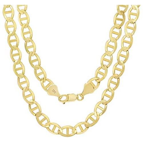 Nuragold 10k Yellow Gold Solid 7.5mm Anchor Mariner Link Chain Necklace, Mens Jewelry Lobster Lock 20'' 22'' 24'' 26'' 28'' 30''