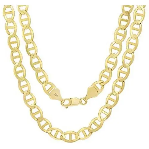Nuragold 10k Yellow Gold Solid 7.5mm Anchor Mariner Link Chain Necklace, Mens Jewelry Lobster Lock 20'' 22'' 24'' 26'' 28'' 30''