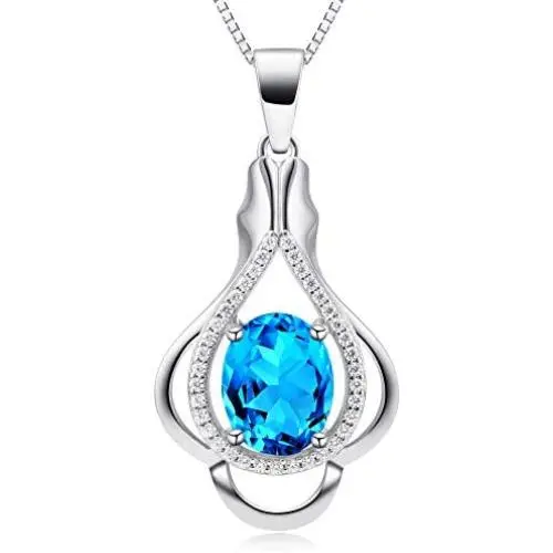 HXZZ Fine Jewelry Natural Gemstone Women Gifts 925 Sterling Silver Swiss Blue Topaz Pendant Necklace HXZZ Fine Jewelry Natural Gemstone Women Gifts 925 Sterling Silver Swiss Blue Topaz Pendant Necklace