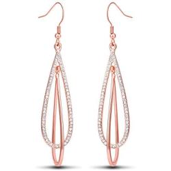 Viennois Teardrop Dangle Earrings for Women Crystal Drop Dangling Earring Rhinestone Double Oval Twist Girls Wedding Gifts (Rose Gold)