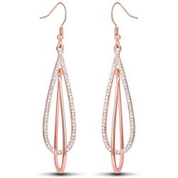 Viennois Teardrop Dangle Earrings for Women Crystal Drop Dangling Earring Rhinestone Double Oval Twist Girls Wedding Gifts (Rose Gold)