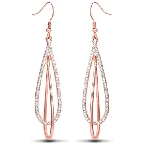 Viennois Teardrop Dangle Earrings for Women Crystal Drop Dangling Earring Rhinestone Double Oval Twist Girls Wedding Gifts (Rose Gold) Viennois Teardrop Dangle Earrings for Women Crystal Drop Dangling Earring Rhinestone Double Oval Twist Girls Wedding Gifts (Rose Gold)