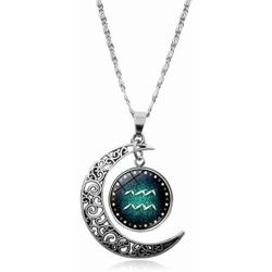 JczR.Y Hollow Crescent Constellation Necklace Pendant Time Gemstone Luminous Glow Long Sweater Chain Necklace Jewelry Fashion
