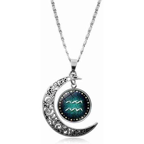 JczR.Y Hollow Crescent Constellation Necklace Pendant Time Gemstone Luminous Glow Long Sweater Chain Necklace Jewelry Fashion