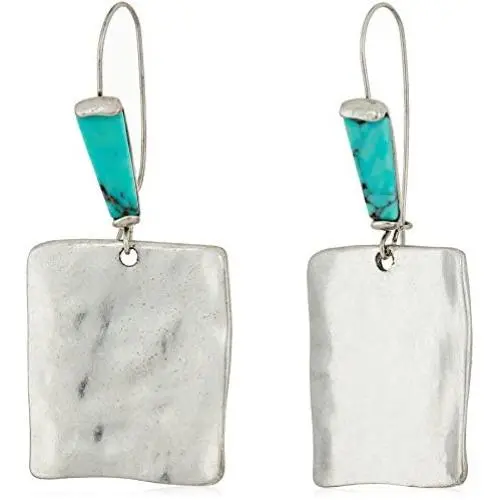 Robert Lee Morris Womens Turquiose and Silver Square Drop Earrings Robert Lee Morris Womens Turquiose and Silver Square Drop Earrings