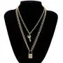 Lock Key Pendant Necklace Long Chain Punk Choker Key Padlock Y Necklace Multilayer Chain Hip Hop Personalized Jewelry