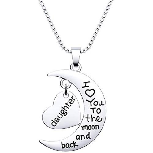 HOFOYA Jewelry Gifts for Daughter Form Mom and Dad,Birthday Day Gift for Daughter,Present for Women or Girl,I Love You Moon Necklace.