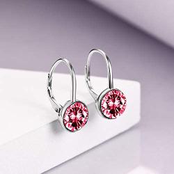 TOUPOP 12 Birthstone Earrings s925 sterling silver Leverback Drop Earrings with Crystal Jewelry Gift for Women Teen Girl Birthday Christmas