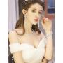 Thunaraz Crystal Choker Necklace and Earring Jewelry Sets for Women Silver Cup Chain Clear Rhinestone Necklace Long Drop Dangle Tassel Clip On Earrings with Rhinestone Stretch Bracelet