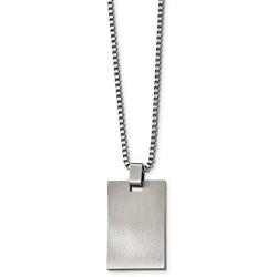 Solid Stainless Steel Mens Brushed and Scratch Finish Rectangle Pendant Necklace Charm Chain 22''