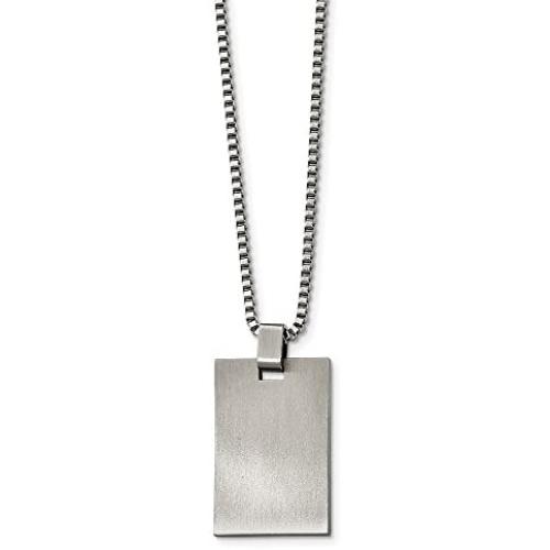 Solid Stainless Steel Mens Brushed and Scratch Finish Rectangle Pendant Necklace Charm Chain 22''