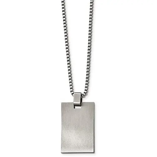 Solid Stainless Steel Mens Brushed and Scratch Finish Rectangle Pendant Necklace Charm Chain 22'' Solid Stainless Steel Mens Brushed and Scratch Finish Rectangle Pendant Necklace Charm Chain 22''