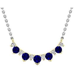 Dazzlingrock Collection 10K Gold Round Blue Sapphire & White Diamond Ladies Necklace (Silver Chain Included)
