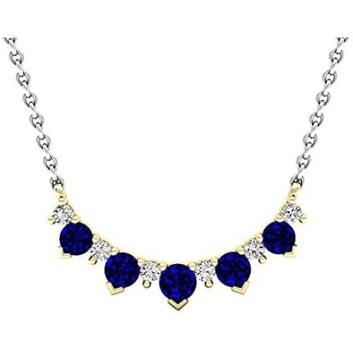 Dazzlingrock Collection 10K Gold Round Blue Sapphire & White Diamond Ladies Necklace (Silver Chain Included)