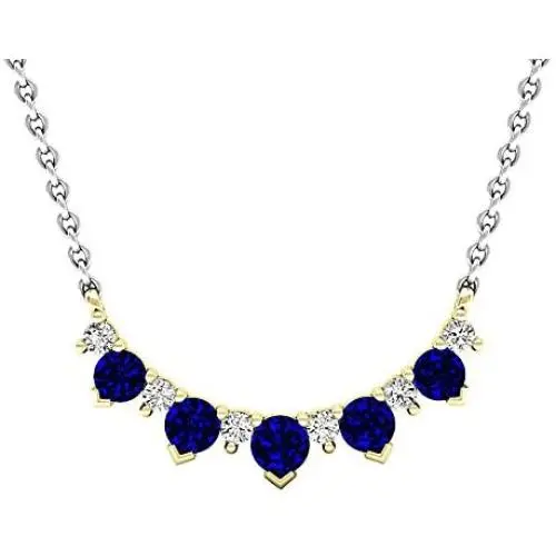 Dazzlingrock Collection 10K Gold Round Blue Sapphire & White Diamond Ladies Necklace (Silver Chain Included)