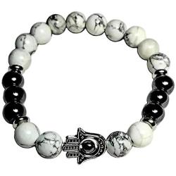 Hamsa Hand Bracelet, Talisman Fatima Hand, Natural Howlite Beads, Bracelet Beads Jewelry, Evil eye Hamsa Hand