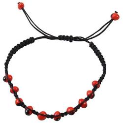 Peruvian Souvenir Gift Adjustable Macrame Good Luck Bracelet - Red Black Huayruro Seeds - Handmade by Evelyn Brooks