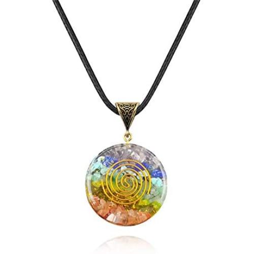 2 Pcs Natural Raw Resin Pendant Necklace Teardrop Round Protection Spiritual Healing Pendant Necklace Wire Wrapped Stone Pendant Adjustable Cord Necklace Yoga Jewelry for Women Men