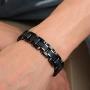 Holizaly Mens Stainless Steel Two Tone Square Link Bracelet, Black and Blue Ion Plated Black