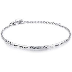NINAMAID “She believed she could so she did” Engraved 925 Sterling Silver Inspirational Bangle Bracelets