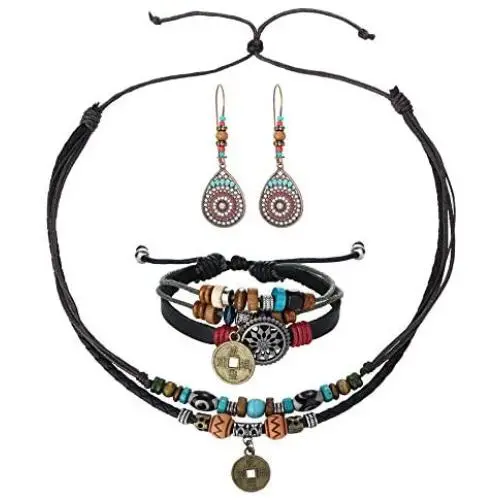 Hanpabum Womens Jewelry Set Vintage Drop Dangle Earring Beaded Woven Cuff Bracelet Ethnic Tribal Necklace Special Accessory Hanpabum Womens Jewelry Set Vintage Drop Dangle Earring Beaded Woven Cuff Bracelet Ethnic Tribal Necklace Special Accessory