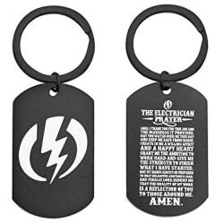 KUIYAI Electrician’s Prayer Dog Tag Necklace Keychain Lightning Bolt Necklace Keychain Lineman Gift for Dad Husband Boyfriend