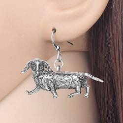 NEWEI Plated Alloy Antique Gold Miniature Dachshund Dog Earrings For Women Girls Drop Dangle Charm Pet Jewelry Gifts