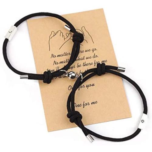 Magnetic Couples Bracelets,Adjust Size Magnet Bracelet for Couples Rope Braided Bracelet Gift for Women Men Boyfriend Girlfriend Best Friends