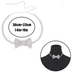 Masiter Sparkly Rhinestone Necklace Bowtie Crystal Choker Bowknot Tennis Chain Wedding Bridal Bridesmaid Costume Jewelry for Women and Girls