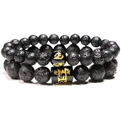 DMtse 2X Tibetan Buddhist Om Mani Padme Hum Power and Success Earth Volcanic Lava Buddha Bracelet for Mens Womens and Yogis DMtse 2X Tibetan Buddhist Om Mani Padme Hum Power and Success Earth Volcanic Lava Buddha Bracelet for Mens Womens and Yogis