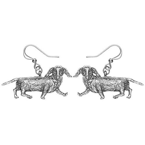 NEWEI Plated Alloy Antique Gold Miniature Dachshund Dog Earrings For Women Girls Drop Dangle Charm Pet Jewelry Gifts