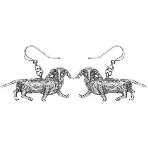NEWEI Plated Alloy Antique Gold Miniature Dachshund Dog Earrings For Women Girls Drop Dangle Charm Pet Jewelry Gifts