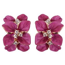 Navachi 18k Gold Plated White Crystal colorful Enamel Leaves Flower Omega Back Earrings