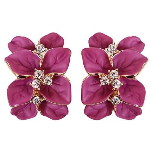 Navachi 18k Gold Plated White Crystal colorful Enamel Leaves Flower Omega Back Earrings
