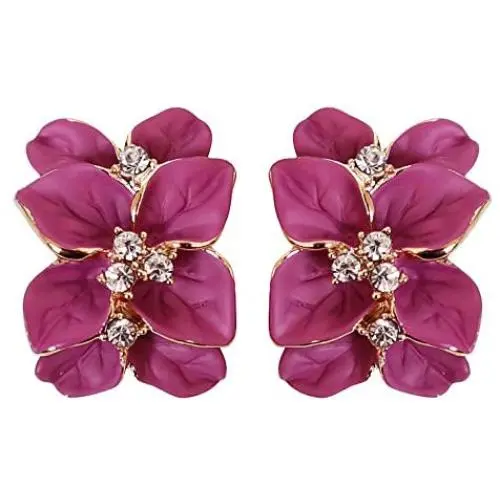 Navachi 18k Gold Plated White Crystal colorful Enamel Leaves Flower Omega Back Earrings Navachi 18k Gold Plated White Crystal colorful Enamel Leaves Flower Omega Back Earrings