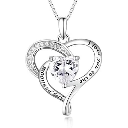 Bellrela Sterling Silver I Love You to The Moon and Back Necklace Heart Love Pendant Necklace