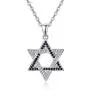 KINGWHYTE Star of David Necklace for Men Women 925 Sterling Silver Black White Cubic Zircoina Pendant Magen David Israel Jewelry 18+2''