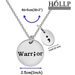 HOLLP Warrior Semicolon Necklace Mental Health Depression Awareness Semicolon Jewelry Inspirational Semicolon Gifts for Women Girls