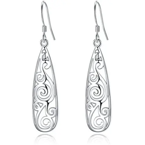 EVER FAITH Womens 925 Sterling Silver 1.8 Inch Simple Open Filigree Tear Drop Hook Dangle Earrings EVER FAITH Womens 925 Sterling Silver 1.8 Inch Simple Open Filigree Tear Drop Hook Dangle Earrings
